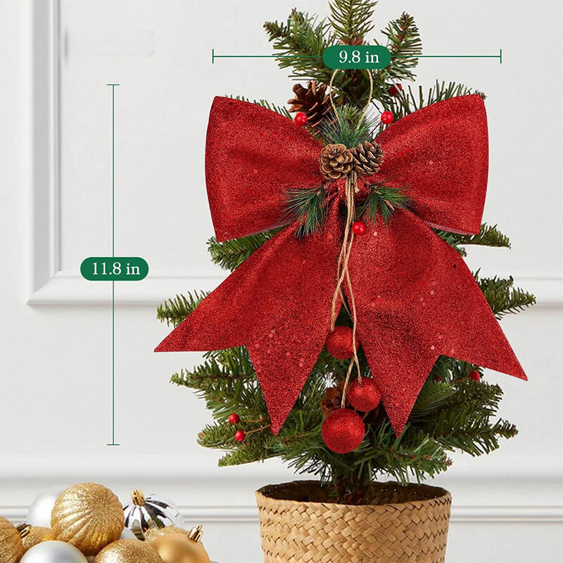 Decoratiuni de Crăciun cu fundă roșie de 32 cm Ornament de pandantiv pentru brad de Crăciun pentru decorațiuni interioare, petrecere de Anul Nou, 2025, accesorii pentru cadou DIY