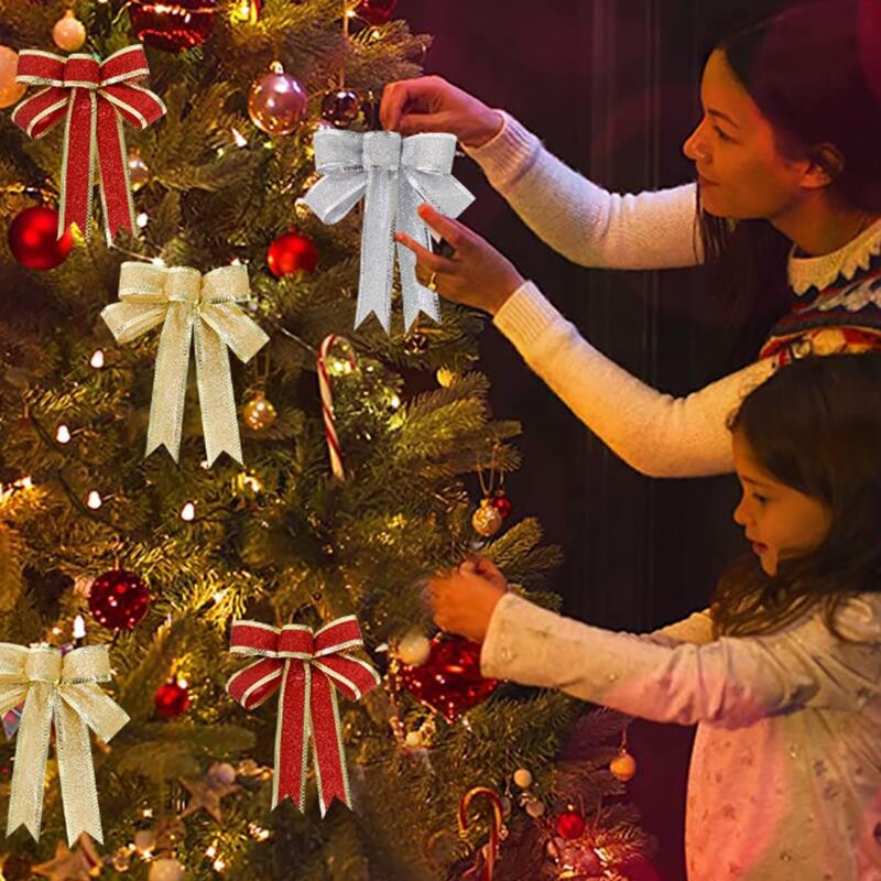 15 cm velika božićna mašna s vrpcom Svjetlucava tkanina Božićni ukrasi Zlatno crvene mašne za rukotvorine Ukrasi za božićno drvce