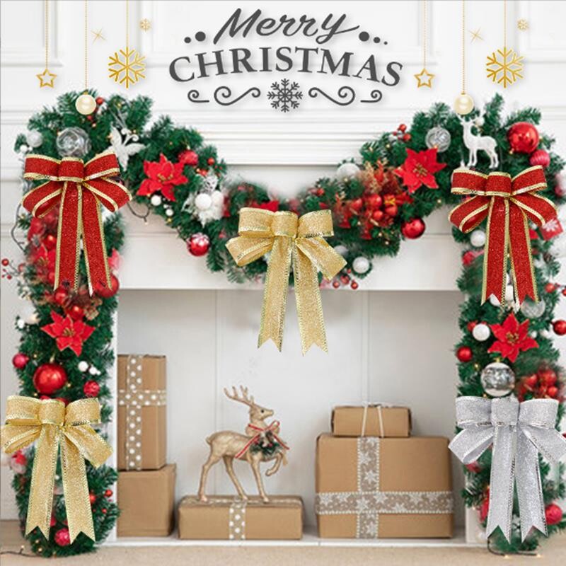 15 cm velika božićna mašna s vrpcom Svjetlucava tkanina Božićni ukrasi Zlatno crvene mašne za rukotvorine Ukrasi za božićno drvce