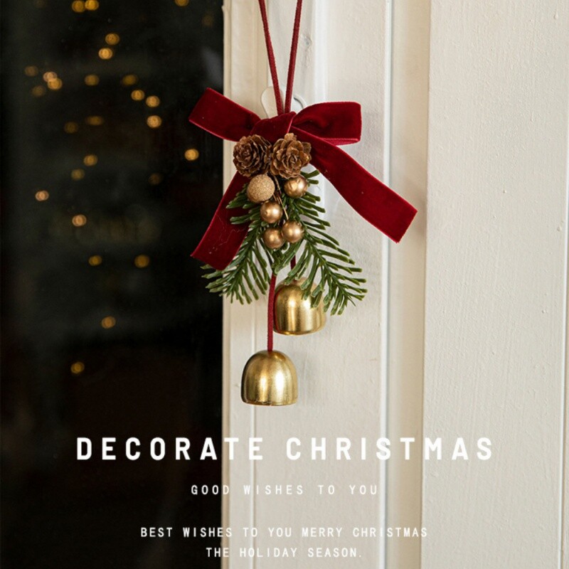 Novi božićni privjesak Zlatno zvono Crvena baršunasta mašna Božićno drvce Šišerica za bor Pribor za dekoraciju scene Ukrasni mali privjesak