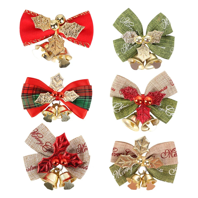 10 bucăți arc de Crăciun cu clopoțel mic coronițe de copac de Crăciun pandantiv agățat mini ornament cu arc artizanat, cadouri, decor de Anul Nou