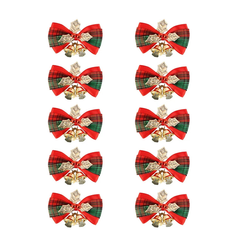 10 bucăți arc de Crăciun cu clopoțel mic coronițe de copac de Crăciun pandantiv agățat mini ornament cu arc artizanat, cadouri, decor de Anul Nou