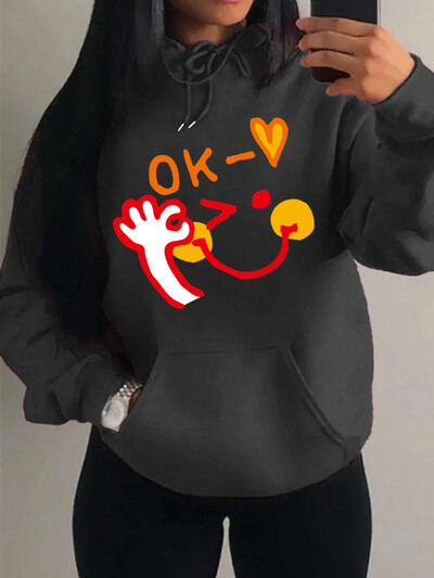 ok Happy Cool Expression Novi printovi Hoodies Ženska Nova modna Hoody Hip Hop Fleece Streetwear Modni puloveri Ženska odjeća