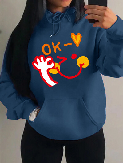 ok Happy Cool Expression Novi printovi Hoodies Ženska Nova modna Hoody Hip Hop Fleece Streetwear Modni puloveri Ženska odjeća