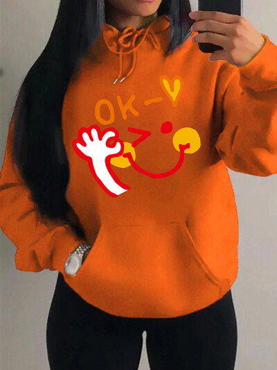 ok Happy Cool Expression Novi printovi Hoodies Ženska Nova modna Hoody Hip Hop Fleece Streetwear Modni puloveri Ženska odjeća