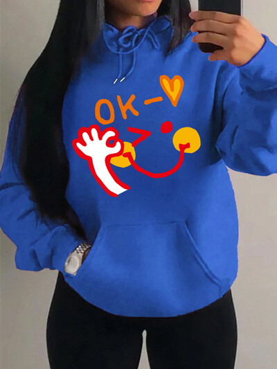 ok Happy Cool Expression Novi printovi Hoodies Ženska Nova modna Hoody Hip Hop Fleece Streetwear Modni puloveri Ženska odjeća