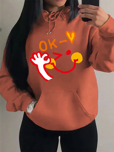 ok Happy Cool Expression Novi printovi Hoodies Ženska Nova modna Hoody Hip Hop Fleece Streetwear Modni puloveri Ženska odjeća