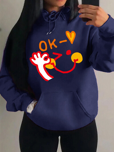ok Happy Cool Expression Novi printovi Hoodies Ženska Nova modna Hoody Hip Hop Fleece Streetwear Modni puloveri Ženska odjeća
