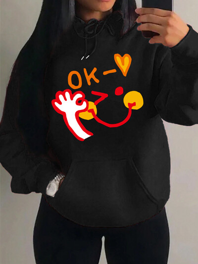 ok Happy Cool Expression Novi printovi Hoodies Ženska Nova modna Hoody Hip Hop Fleece Streetwear Modni puloveri Ženska odjeća