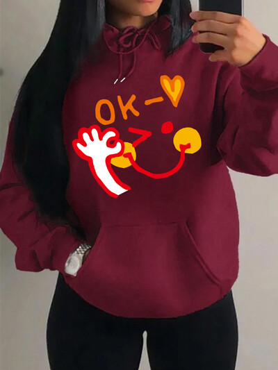 ok Happy Cool Expression Novi printovi Hoodies Ženska Nova modna Hoody Hip Hop Fleece Streetwear Modni puloveri Ženska odjeća