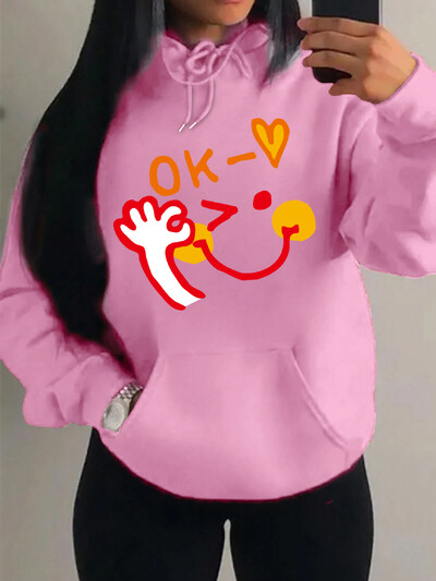 ok Happy Cool Expression Novi printovi Hoodies Ženska Nova modna Hoody Hip Hop Fleece Streetwear Modni puloveri Ženska odjeća