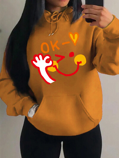 ok Happy Cool Expression Novi printovi Hoodies Ženska Nova modna Hoody Hip Hop Fleece Streetwear Modni puloveri Ženska odjeća