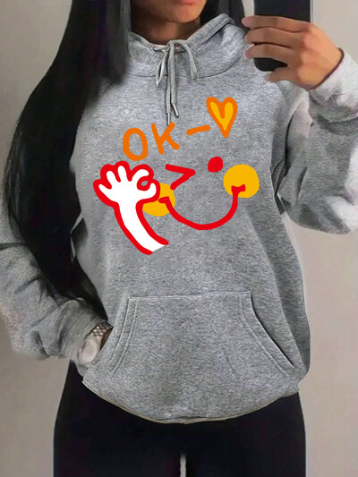 ok Happy Cool Expression Novi printovi Hoodies Ženska Nova modna Hoody Hip Hop Fleece Streetwear Modni puloveri Ženska odjeća