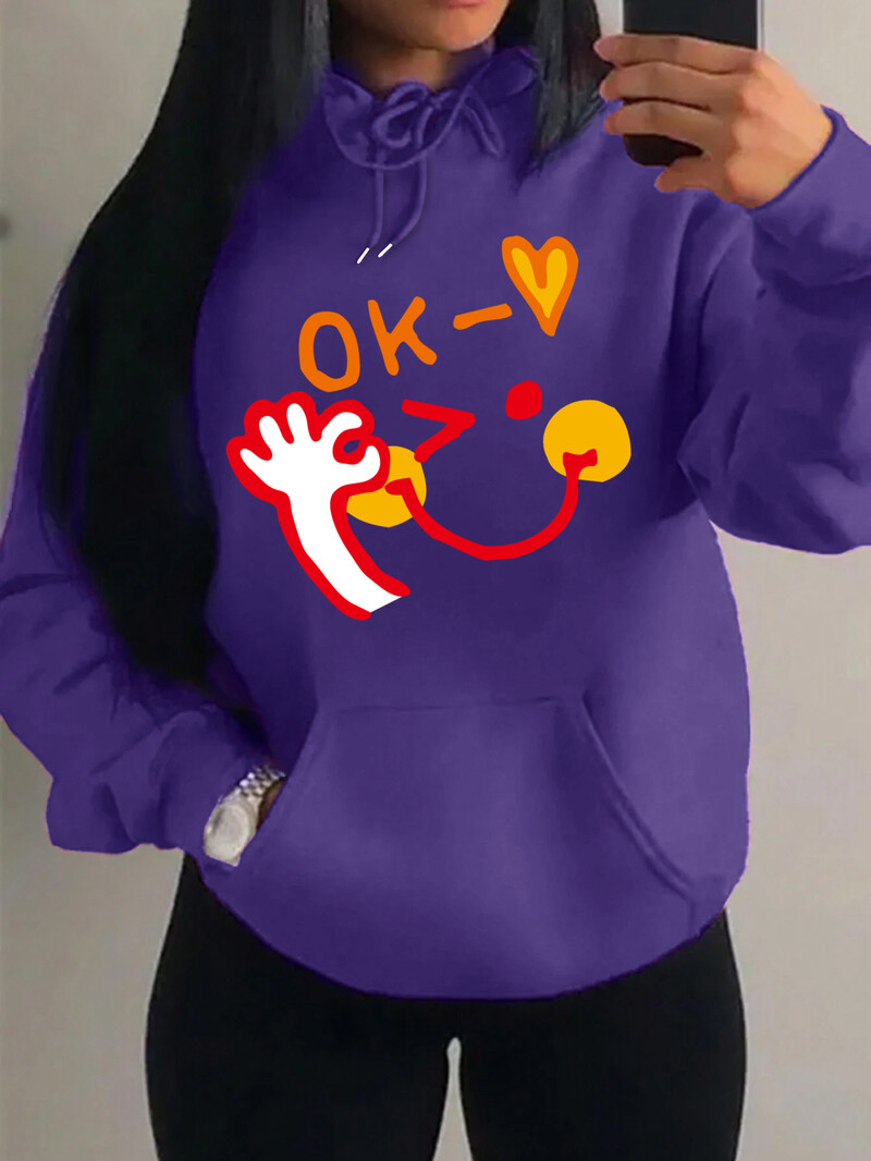ok Happy Cool Expression Novi printovi Hoodies Ženska Nova modna Hoody Hip Hop Fleece Streetwear Modni puloveri Ženska odjeća