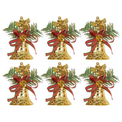 Dekoratīvie Ziemassvētku zvani 6Gb Ziemassvētku eglītes piekaramie dekori Zelta zvana kulons Mazā eņģeļa dizaina zvana svētku dekoru piederumi