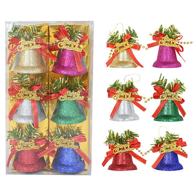 6db/tétel Dobozos festett karácsonyi masni harangok karácsonyfára függő díszek 2024 újévi otthoni barkács dekoráció Navidad Noel ajándékok