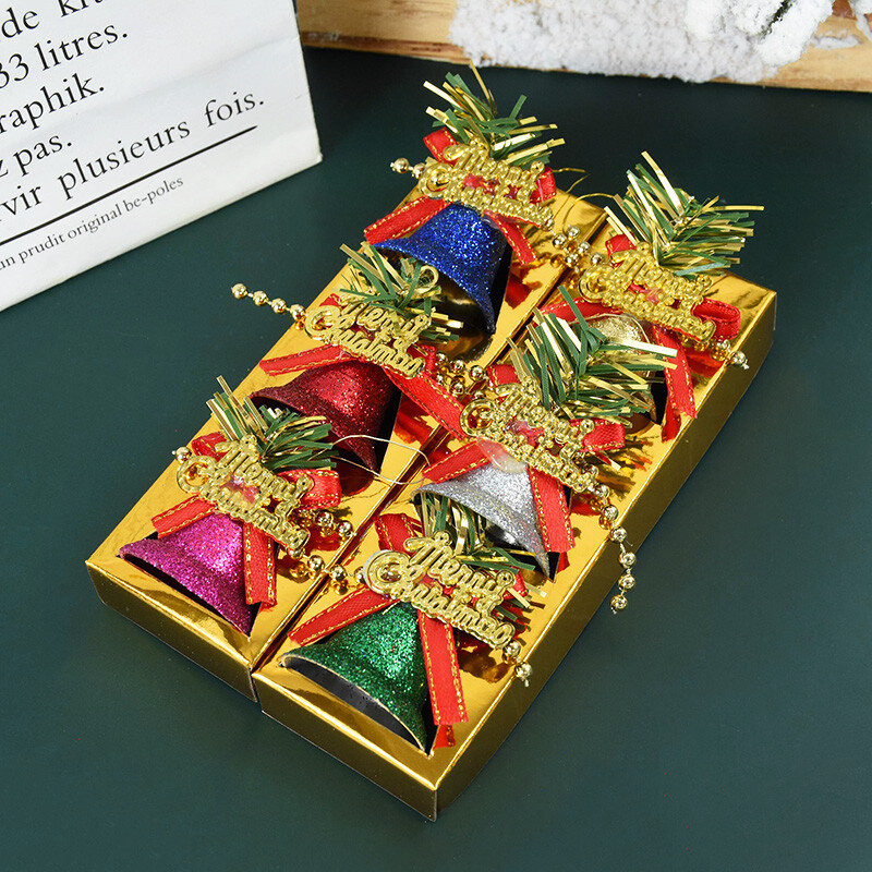 6db/tétel Dobozos festett karácsonyi masni harangok karácsonyfára függő díszek 2024 újévi otthoni barkács dekoráció Navidad Noel ajándékok