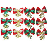 6/12/24db Karácsonyi masni harangokkal Karácsonyi mini masnidísz, barkács kézműves ajándék díszdoboz masni karácsonyfa függő dekoráció