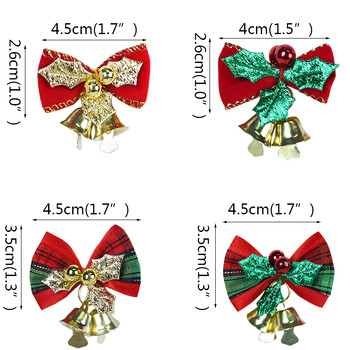 6/12/24 τμχ Χριστουγεννιάτικο φιόγκο με καμπάνες Χριστουγεννιάτικο μίνι παπιγιόν στολίδι DIY Craft Παρών Κουτί δώρου Φιόγκος Χριστουγεννιάτικο Δέντρο Κρεμαστό Διακόσμηση