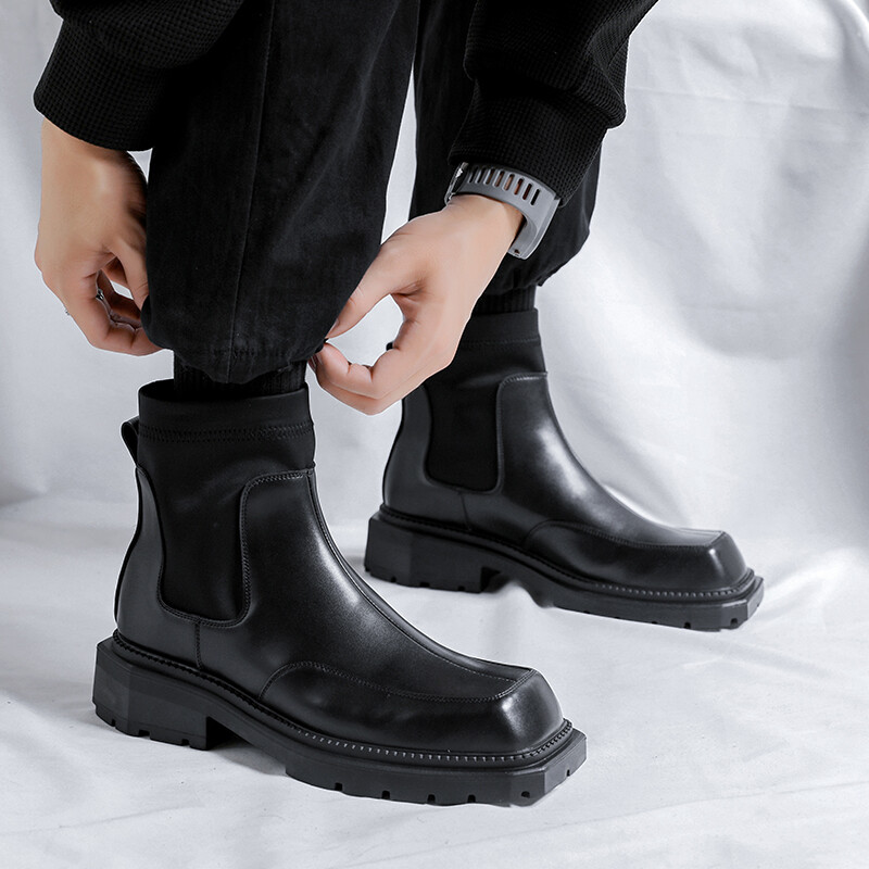 cizme chelsea de modă de lux pentru bărbați pantofi cu vârful pătrat de designer de marcă rochie punk de club de noapte cizme de cowboy originale din piele pantofi la gleznă