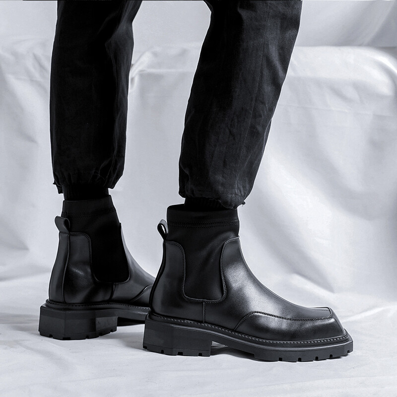 cizme chelsea de modă de lux pentru bărbați pantofi cu vârful pătrat de designer de marcă rochie punk de club de noapte cizme de cowboy originale din piele pantofi la gleznă