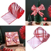 Crveno-bijeli DIY pribor za zamatanje za božićno drvce Ukrasi za božićno drvce Ožičena rubna vrpca Božićne mašne Ukras za sobu