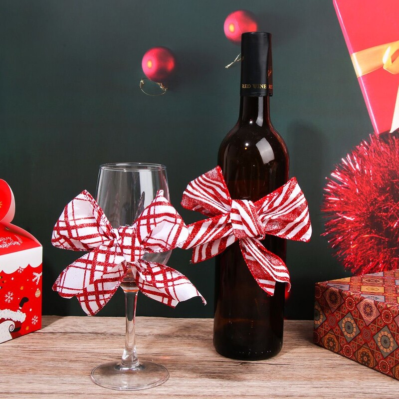 Crveno-bijeli DIY pribor za zamatanje za božićno drvce Ukrasi za božićno drvce Ožičena rubna vrpca Božićne mašne Ukras za sobu