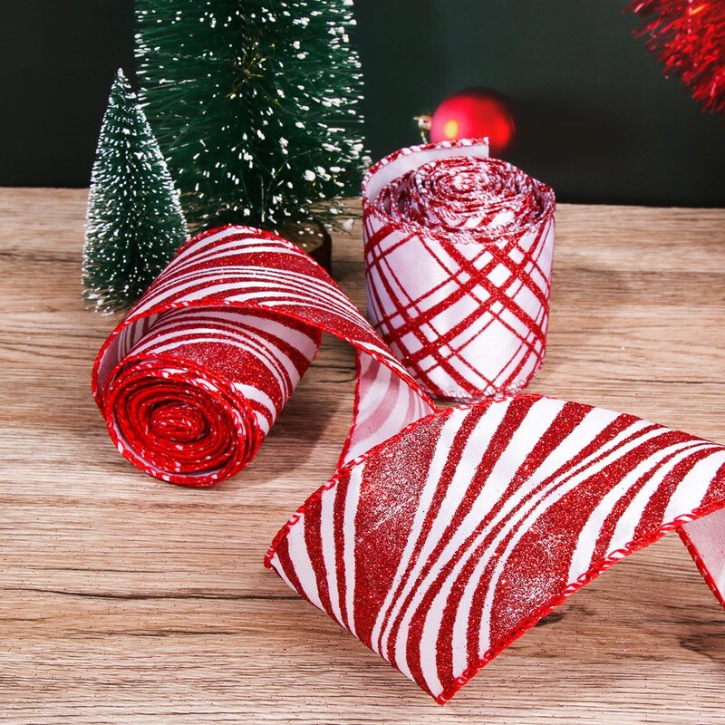 Crveno-bijeli DIY pribor za zamatanje za božićno drvce Ukrasi za božićno drvce Ožičena rubna vrpca Božićne mašne Ukras za sobu