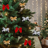 12 τμχ Χριστουγεννιάτικες φιόγκοι Χριστουγεννιάτικες κρεμαστές διακοσμήσεις Χρυσό κόκκινο παπιγιόν Χριστουγεννιάτικο δέντρο στολίδια Πρωτοχρονιά 2025 Navidad Kerst Decor