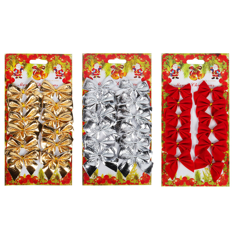 12 τμχ Χριστουγεννιάτικες φιόγκοι Χριστουγεννιάτικες κρεμαστές διακοσμήσεις Χρυσό κόκκινο παπιγιόν Χριστουγεννιάτικο δέντρο στολίδια Πρωτοχρονιά 2025 Navidad Kerst Decor