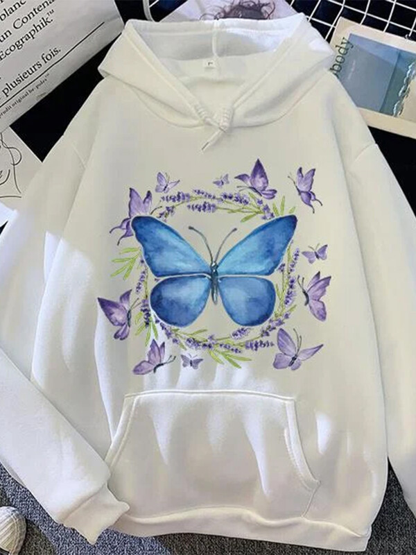 2024. Nova modna majica s kapuljačom s printom leptira Jesen/Zima, ležerna majica s kapuljačom i dugim rukavima Y2k odjeća