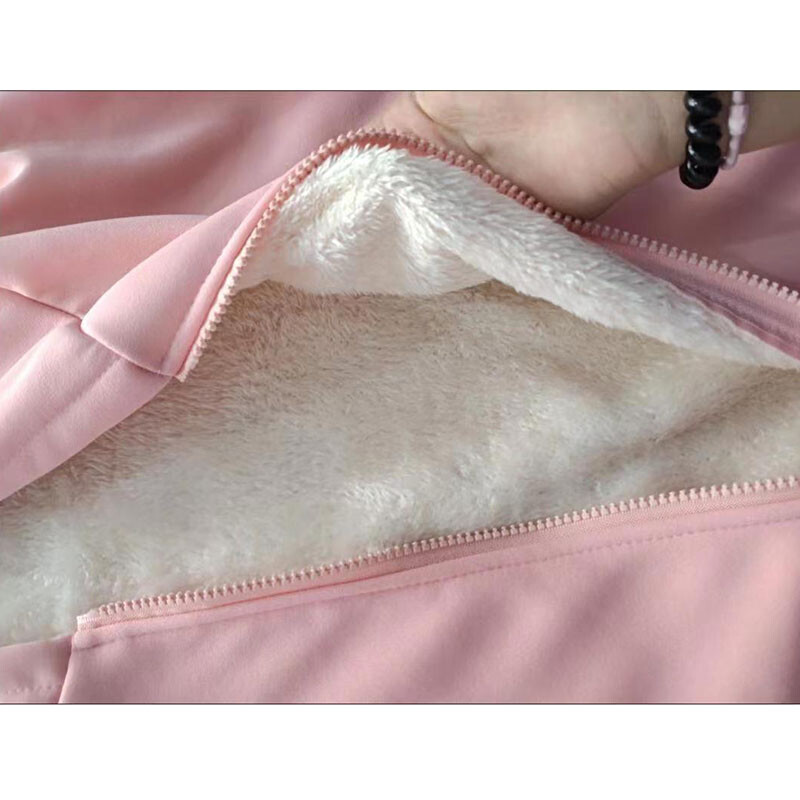Xpqbb Pink Plus Dukserice s kapuljačom od baršuna Ženske jesenske i zimske tople majice s patentnim zatvaračem Ženske korejske studentice Kaput od janjeće vune