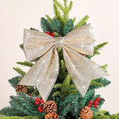 Pânză de Crăciun Sparkling Diamond Arc Rafinat Handmade Pandabil cu fundă mare Pandantiv pentru brad de Crăciun