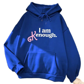 Жени Мъже Суичър с качулка с щампа на букви I am Kenough Clothing Ежедневни горнища с качулка Големи улични дрехи Есенен мъжки едноцветен пуловер