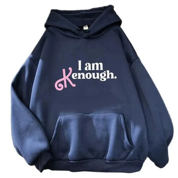 Жени Мъже Суичър с качулка с щампа на букви I am Kenough Clothing Ежедневни горнища с качулка Големи улични дрехи Есенен мъжки едноцветен пуловер