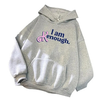 Жени Мъже Суичър с качулка с щампа на букви I am Kenough Clothing Ежедневни горнища с качулка Големи улични дрехи Есенен мъжки едноцветен пуловер