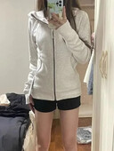 Deeptown American vintage kärbitud kapuutsiga naiste Korea stiilis tänavarõivad hall lukuga ülespoole kapuutsiga dressipluus vabaaja Y2k õhuke kapuutsiga särk