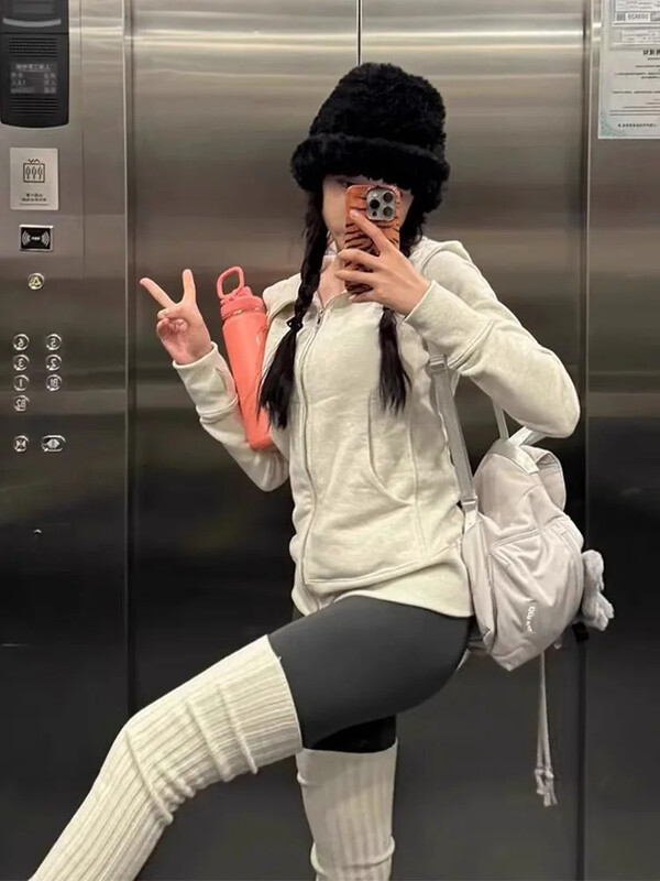 Deeptown American vintage kärbitud kapuutsiga naiste Korea stiilis tänavarõivad hall lukuga ülespoole kapuutsiga dressipluus vabaaja Y2k õhuke kapuutsiga särk