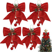 Decoratiuni de Crăciun cu fundă roșie de 30 cm Ornament de pandantiv pentru brad de Crăciun pentru decorațiuni interioare, petrecere de Anul Nou, 2025, accesorii pentru cadou DIY