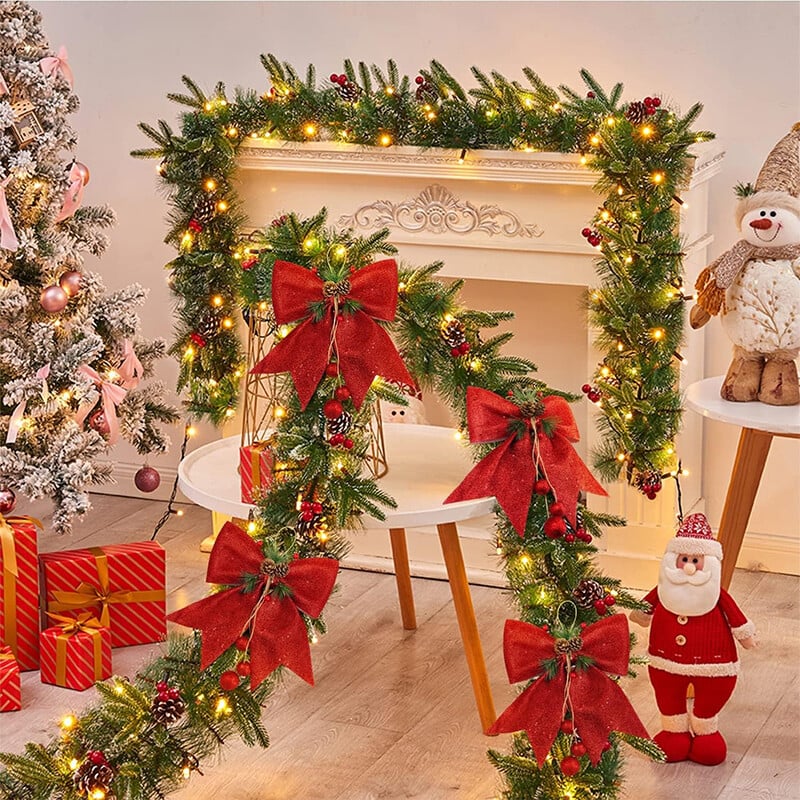 Decoratiuni de Crăciun cu fundă roșie de 30 cm Ornament de pandantiv pentru brad de Crăciun pentru decorațiuni interioare, petrecere de Anul Nou, 2025, accesorii pentru cadou DIY