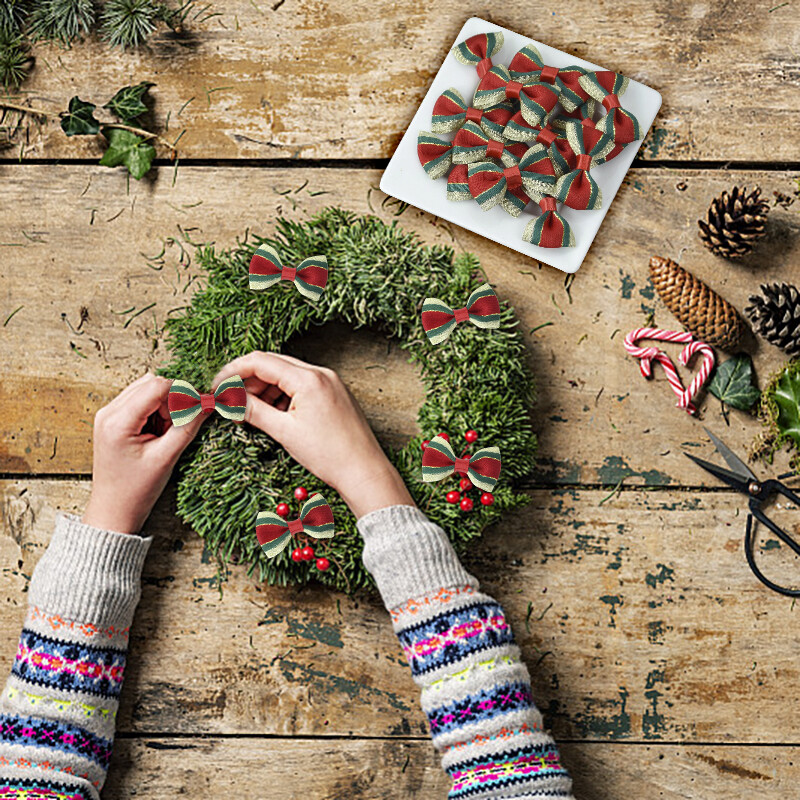 30gab 4cm Ziemassvētku loki Ziemassvētku piekaramie rotājumi zaļi sarkani bantīti Ziemassvētku eglīšu rotājumi Jaunais gads 2024 Navidad dekors