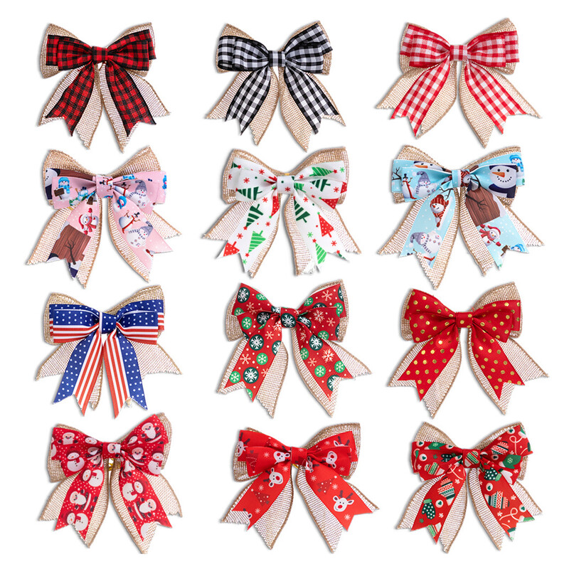 Nová kockovaná mašľa s mašľou, vianočná dekorácia na stromček, sviatočná atmosféra, veľká zlatá hranica, darčeková dekorácia