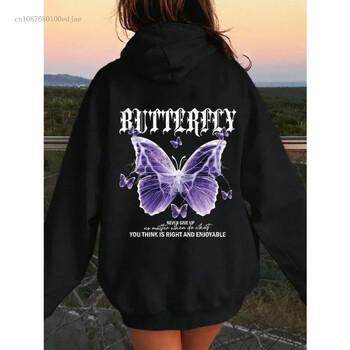 Hoodie Rose Butterfly Impossible Letter Graphic Print Γυναικεία φούτερ Μόδα Ζεστή κουκούλα Φαρδιά Casual Hoodies Fleece Soft