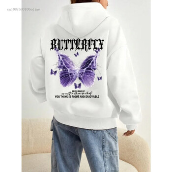 Hoodie Rose Butterfly Impossible Letter Graphic Print Γυναικεία φούτερ Μόδα Ζεστή κουκούλα Φαρδιά Casual Hoodies Fleece Soft