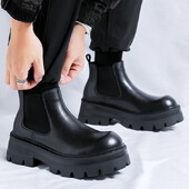 Itāļu Chelsea ikdienas ādas zābaki vīriešiem ar biezu apakšu pretslīdēšanas zābaki ar augstu augšējo augšdaļu Populāri, moderni, universāli ielas āra apavi