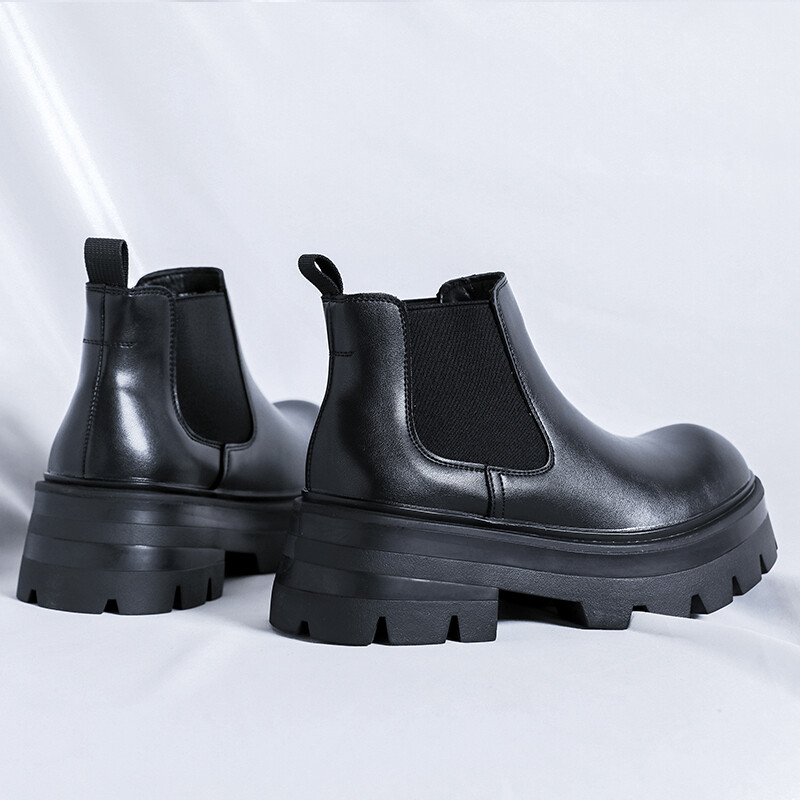 Itāļu Chelsea ikdienas ādas zābaki vīriešiem ar biezu apakšu pretslīdēšanas zābaki ar augstu augšējo augšdaļu Populāri, moderni, universāli ielas āra apavi