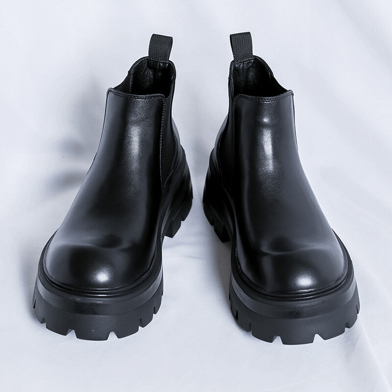 Itāļu Chelsea ikdienas ādas zābaki vīriešiem ar biezu apakšu pretslīdēšanas zābaki ar augstu augšējo augšdaļu Populāri, moderni, universāli ielas āra apavi