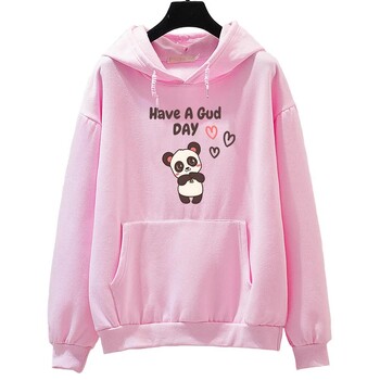 Приятен ден Kawaii Cartoon Panda Graphic Print Дамски суичъри с качулка голям размер Висококачествен женски удобен пуловер