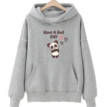 Приятен ден Kawaii Cartoon Panda Graphic Print Дамски суичъри с качулка голям размер Висококачествен женски удобен пуловер