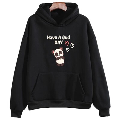 Jó napot kívánok Kawaii Cartoon Panda Graphic Print női pulóverek Nagy méretű pulóverek Kiváló minőségű női kényelmes pulóver